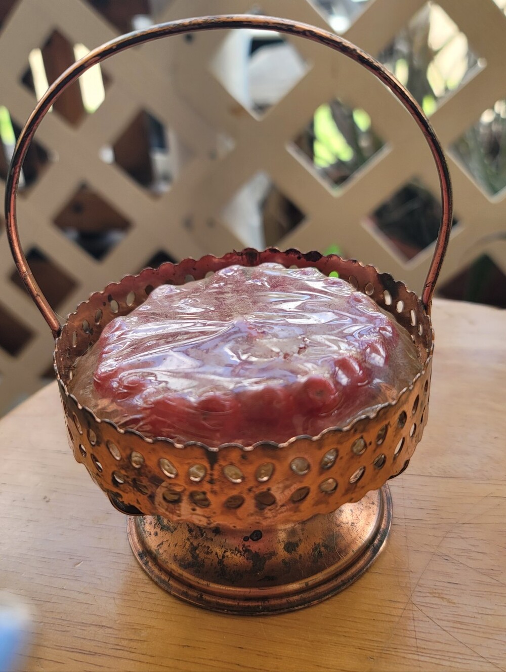 Vintage Copper Basket With Handle And Removable "Cherry Pie" Candle
